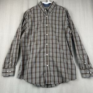 Haggar| Men's Shirt Button-Up Size Large Plaid Brown Long Sleeve